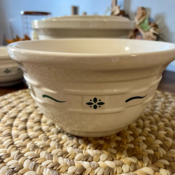 Longaberger Pottery Woven Traditions Green (4) Nesting Mixing Bowls Excellent - Picture 3 of 4